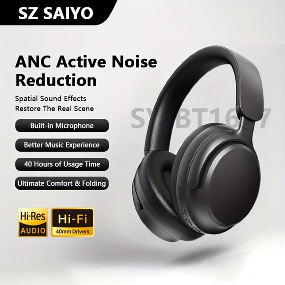 Wireless Earphones with Ear Hooks - Long-Lasting Playback, Comfortable And Foldable, Wireless Connectivity, Built-In Microphone, USB Port, Perfect for Travel, Home, And Office - Stylish White Design.