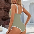 thumbnail image 3 of One Piece Swimsuit for Women High Cut Bathing Suit Ribbed Color Block Sporty Swimwear, 3 of 5