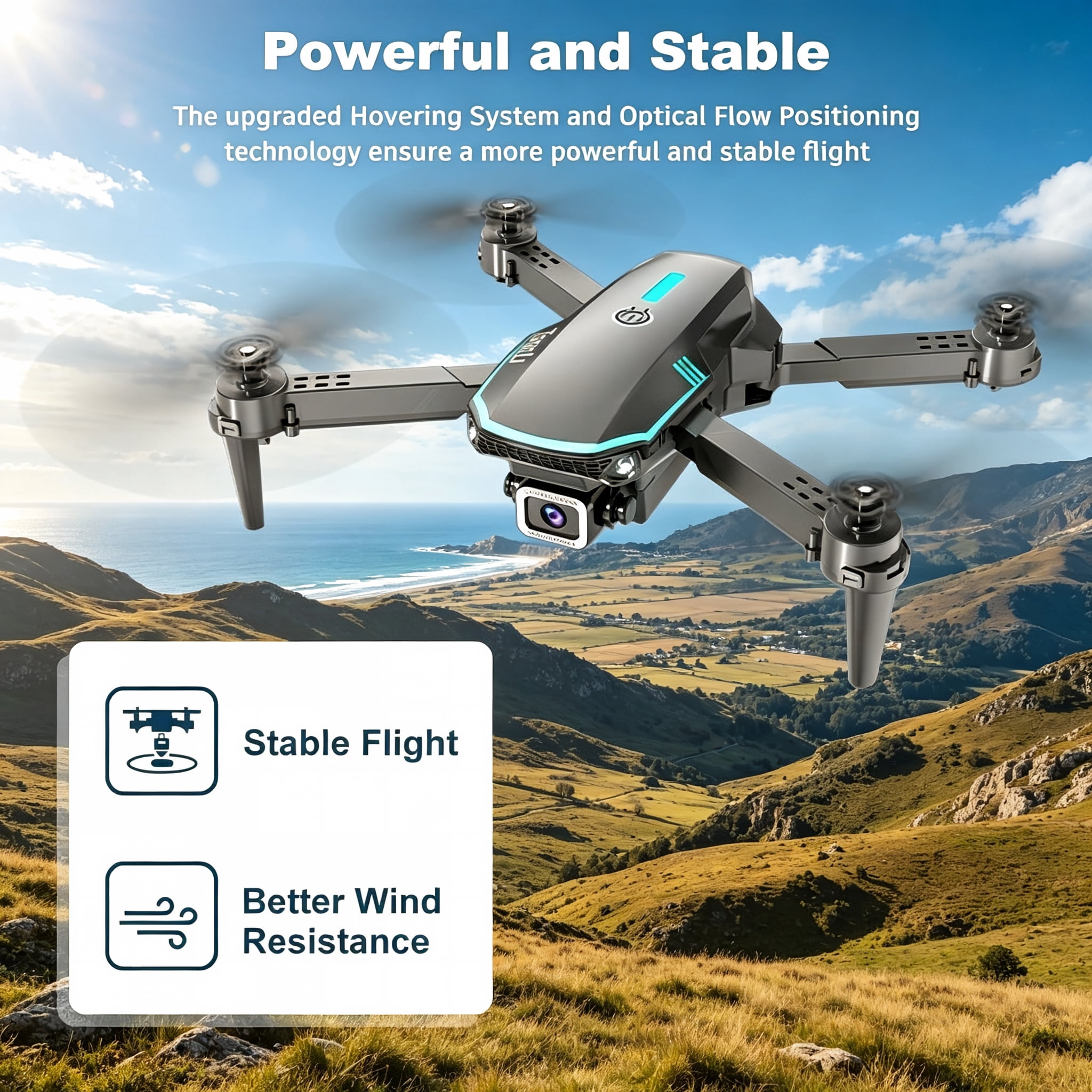 TongLi DR1916 Foldable Drone, Screen Controller, Single Camera, Shockproof 3D Flip Beginner Quadcopter Gift for Kids 8+ Black