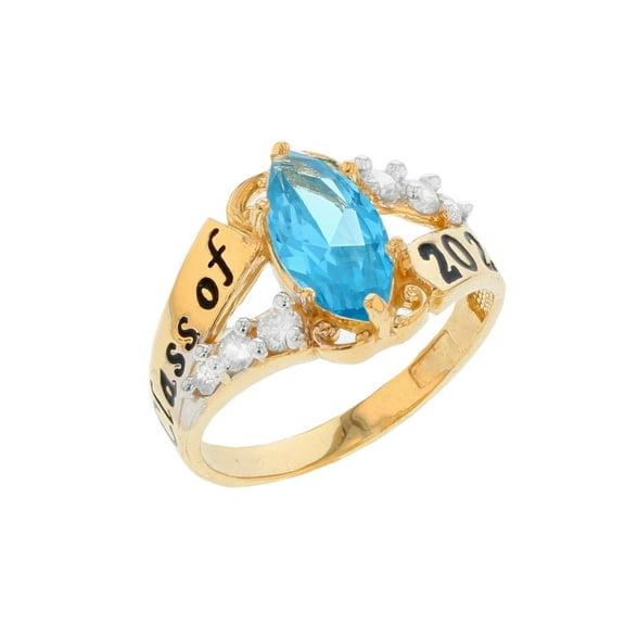 JackAni 10k Gold Simulated Blue Zircon December Birthstone 2026 Class Graduation Ring - Size 5.00