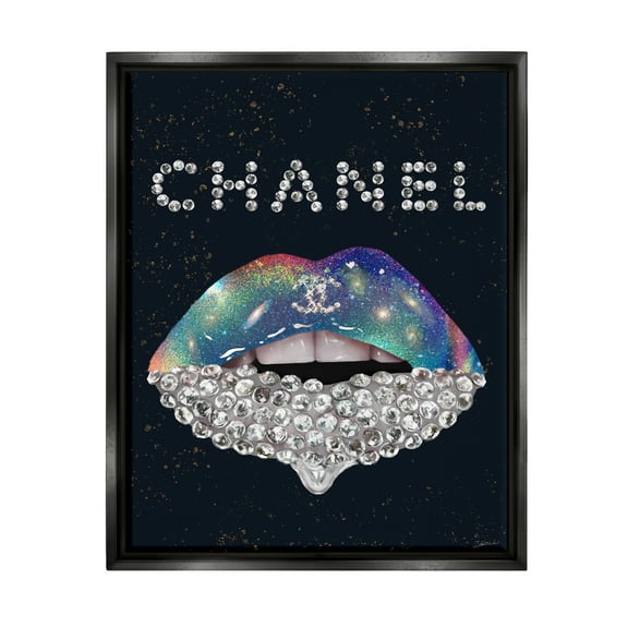 Stupell Industries Glam Diamond Lipstick Beauty & Fashion Painting Black Floater Framed Art Print Wall Art, 17 x 21