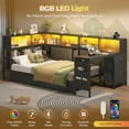 thumbnail image 6 of Twin Size Daybed with Drawers and Bookcase Storage,Corner Bed Frame with Desk,Charging Station and Led Lights,Twin Metal Platform Bed Frame with Open Shelves,Black, 6 of 12