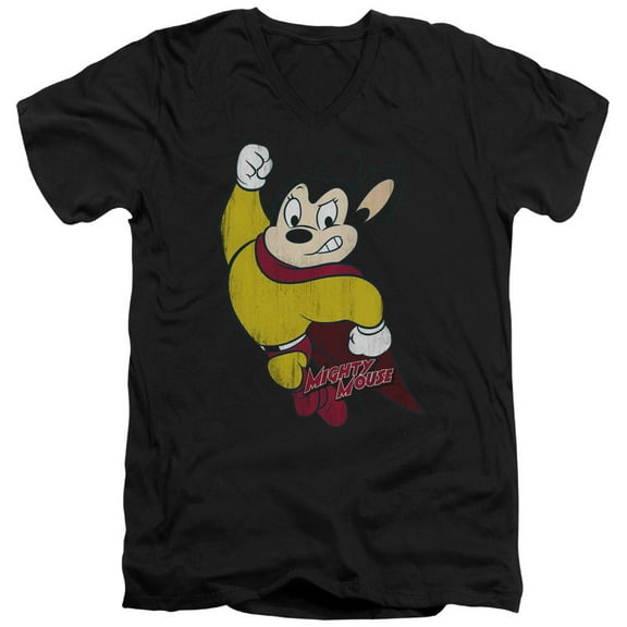 Mighty Mouse Classic Hero Adult V-Neck T-Shirt Black