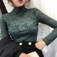 thumbnail image 6 of RYUJNDK Women See Through Floral Lace Shirt Long Sleeve Turtleneck Mesh Blouse Top, 6 of 19