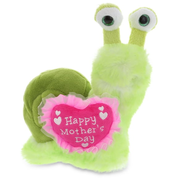 DolliBu Happy Mother's Day Super Soft Plush Green Snail - Cute Stuffed Animal Present With Pink Heart Message for Best Mommy, Grandma, Wife, Daughter - Cute Wild Life Plush Toy Gift - 5.5" Inch