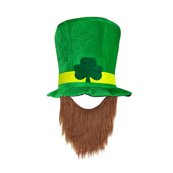 St. Patrick's Day Velvet Top Hat with Shamrock,Irish Leprechaun Plush Hat for Women Men Costume Accessory Party Favors