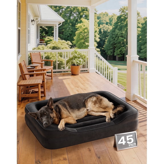 Ophanie Inflatable Dog Bed for Large Dogs, Waterproof Portable Orthopedic Pet Air Couch with Pump, Inflates in 1.5 Minutes, for Home and Camping, Black, 45" x 33" x 7.5"