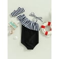 thumbnail image 4 of GXFC Toddler Girls One Piece Swimsuit Kids Girls Sleeveless One Shoulder Stripes Print Swimwear Children Girls Ruffle Beach Bathing Suit Beachwear with Bowknot Headband 6M-5T, 4 of 9