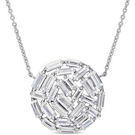 3-1/4 Carat T.G.W. Baguette-Cut Cubic Zirconia Sterling Silver Mosaic Circle Pendant, 16 with 2 Extension