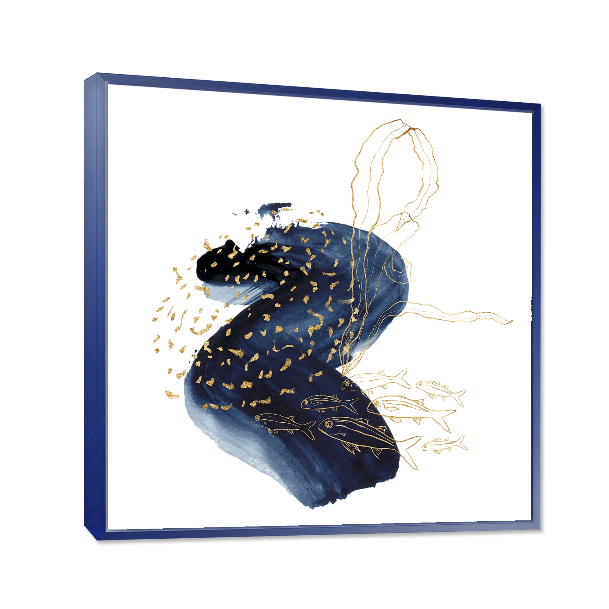 Designart 'Underwater Marine Life Classic Blue Square ' Farmhouse Framed Canvas Wall Art Print