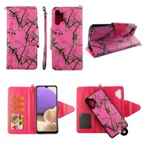 Case For Samsung Galaxy A32 5G Detachable Magnetic Wallet Pu Leather Cover Flap Closure Snap-on Book Style Cases Cash Pocket with Card Slots Holder Wrist Strap 2 in 1 Folio Camo Mozy