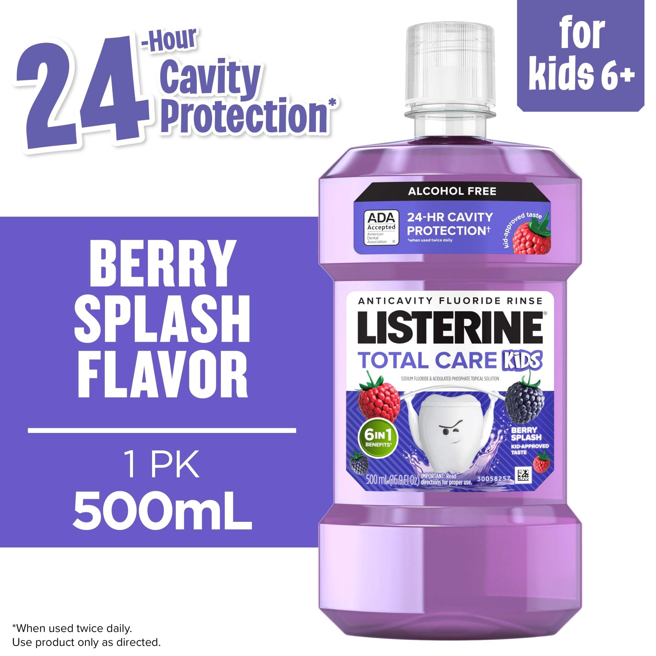 (2 pack) Listerine Total Care Kids Alcohol-Free Anticavity Mouthwash, Berry Splash, 500 mL