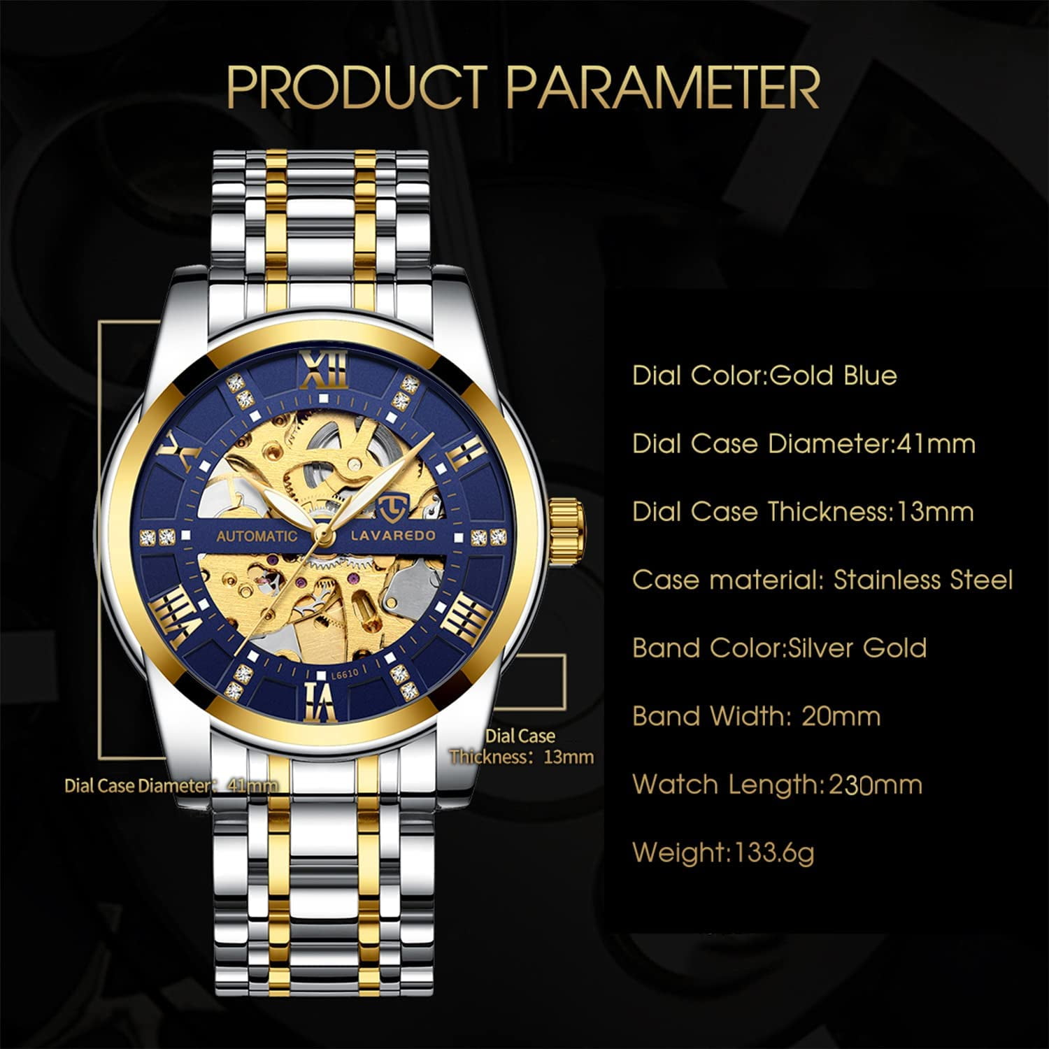 A ALPS Watches for man Automatic Mechanical Watches self Winding Man Watch with Stainless Steel Strap Business Watches Gift for Men