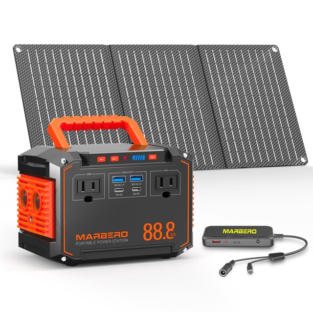 Central eléctrica portátil MARBERO de 150 W, 88,8 Wh con panel solar de 30 W