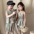 thumbnail image 3 of Conjunto de ropa de verano para niños de 1 a 10 años, chaleco informal para niños, traje con tirantes y pantalones cortos, ropa para hermanos, 2 uds., 3 of 6