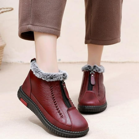 

eczipvz Womens Shoes Winter Old Cloth Shoes Women Cotton Shoes Stuffed Warm Flat Slip Short Boots Cotton Boots Snow Leopard Boots for Women (Red 7)