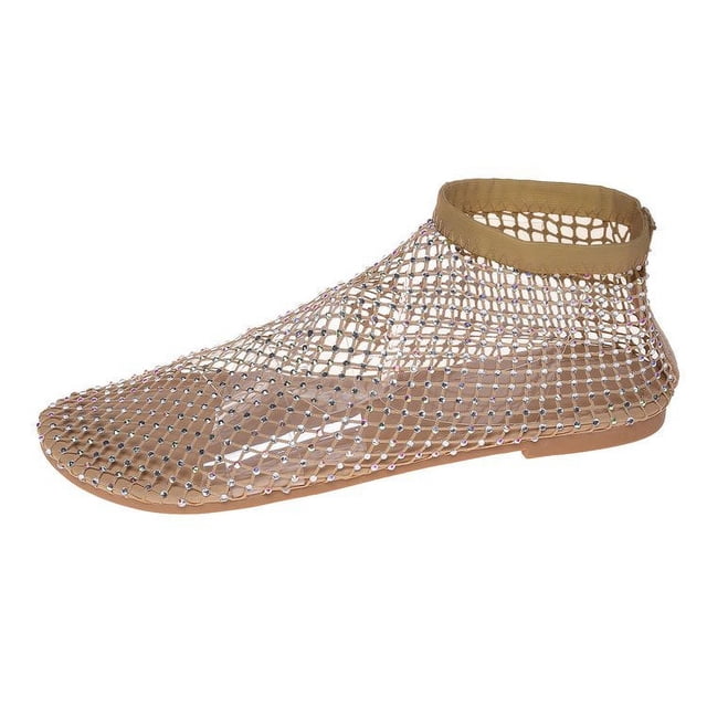 Sandalias de mujer de talla grande, calcetines de malla de pesca, sandalias con lattes de tacón bajo hueco para mujer