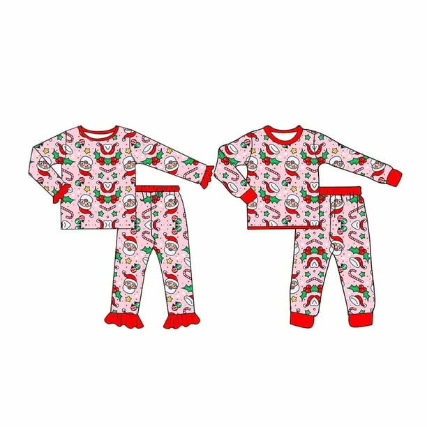Conjunto de pijamas navidenos para hermanos y hermanas pantalones de manga larga pijamas de Papa Noel y tela de seda con leche con patron de azucar de cana Walmart en linea