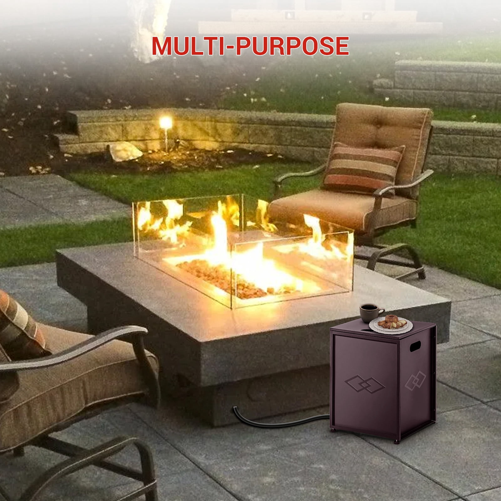 16'' Propane Tank Cover Hideaway Side Table 20 lbs Propane Gas Holder for Gas Fire Pit, Grill, Griddle & Stoves, Bronze