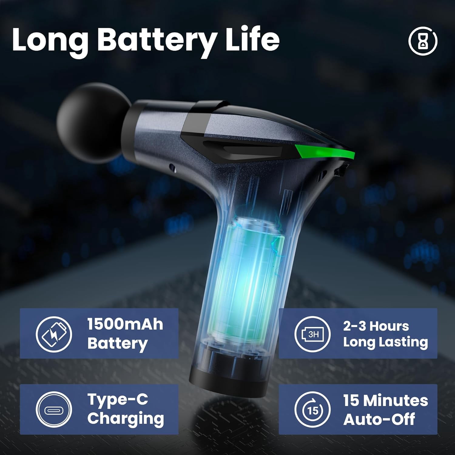 3-in-1 Percussion Massage Gun with Extension Handle - Detachable Deep Tissue Massager for Back, Neck, Shoulder, Arms, Thigh Pain Relief
