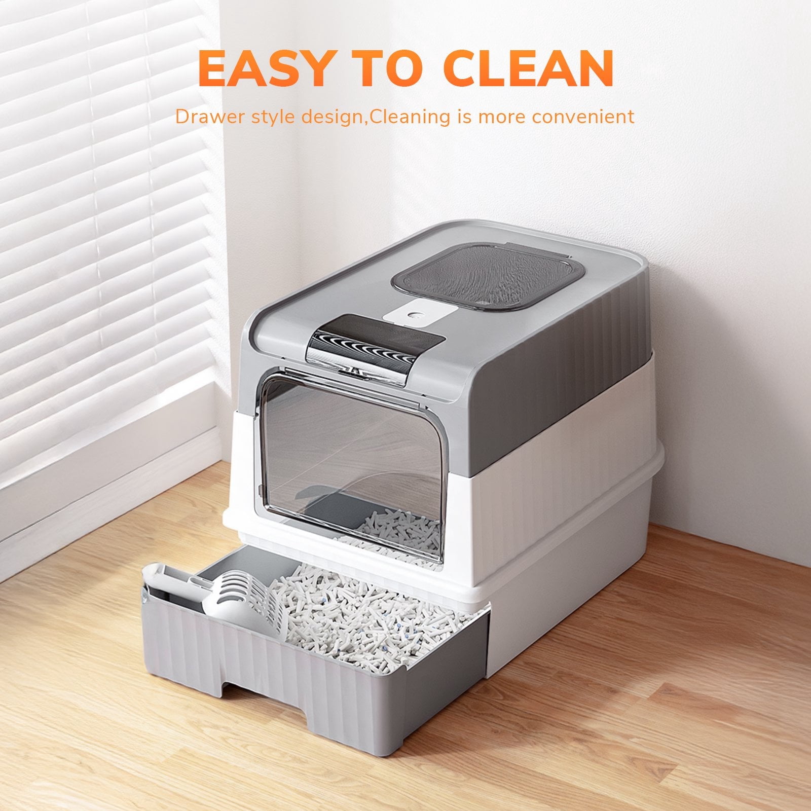 Enclosed Cat Litter Box with Lid, Large Litter Scoop