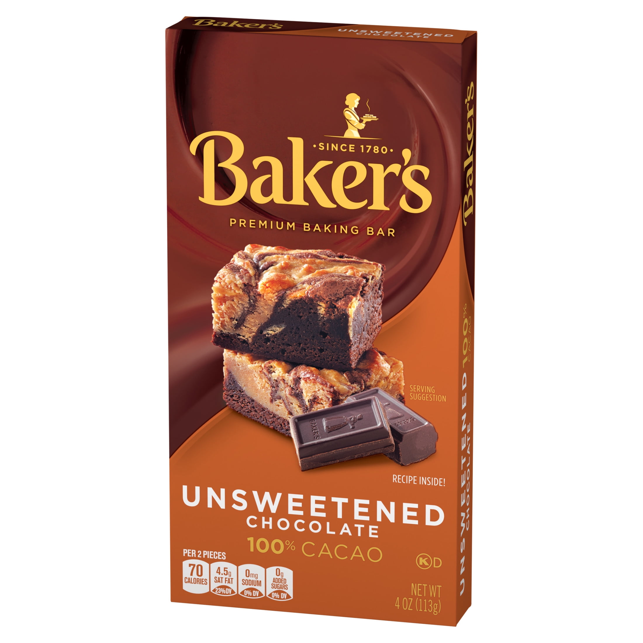 (3 pack) Baker's Unsweetened Chocolate Premium Baking Bar with 100 % Cacao, 4 oz Box