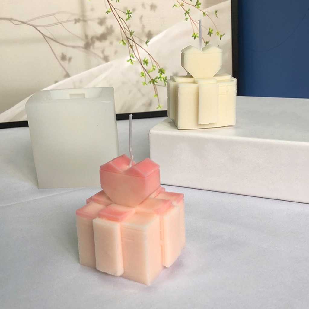 Christmas Gift Box Candle Silicone Mold Geometric Love Gift Box Candle Mold DIY Fondant Chocolate Cake Decorating Tool