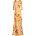 thumbnail image 2 of Bon Rosy, Women's, 3/4 Sleeve V-Neck Printed Maxi Faux Wrap Dress, Blush, L, 2 of 2