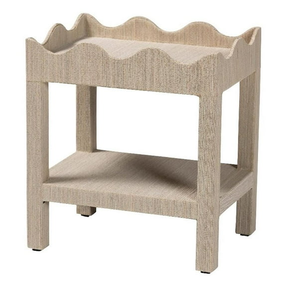 bali & pari Sebastian Grasscloth Scalloped End Table 2-Tier Accent Table Beige