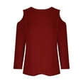 thumbnail image 6 of Up to 60% off Fall 3/4 Sleeve Shirts for Women Fashionable Women's Casual 3/4 Sleeve Round Neck Solid Color Off Shoulder Top, Wine S, 6 of 6