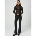 thumbnail image 3 of Women Sexy- See Through Long Sleeve T-Shirts Mesh Sheer Skinny Rib Scalloped Trim Tees Blouse Top Outfits, 3 of 6