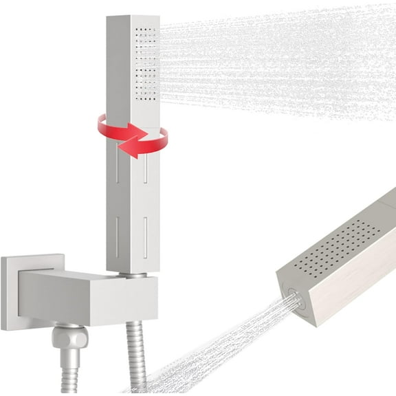 2 Settings Models Handheld Shower Head Sprayer High-Pressure with 59" Long Flexible Hose, Square 2 in1 Solid Brass Adjustable Shower Wand Replacement Kit, Brushed Nickel