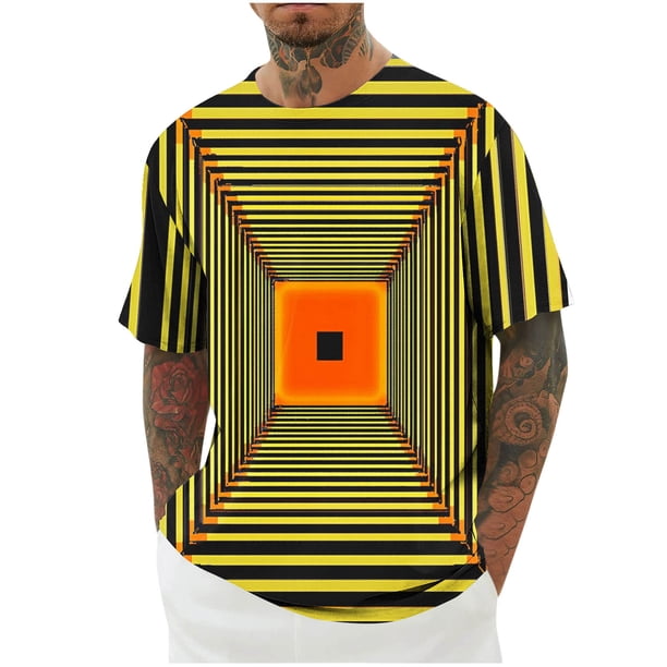 Mens Camisas de Manga Corta Impresión Casual Deportes Cuello Redondo Blusa, Poliéster Ligero para la Primavera Verano Al Aire Libre Uso Diario