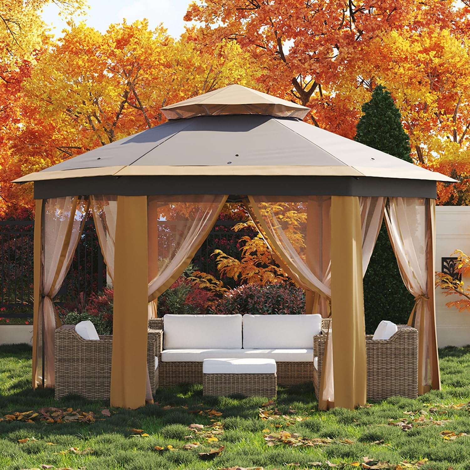 Ataucjin6.5 x 6.5ft, 6 Sided Outside Canopy Tent with Mosquito Netting, Small Outdoor Patio Gazebo Tent with Heavy Duty Steel Frame for Backyard Patio Garden Activities