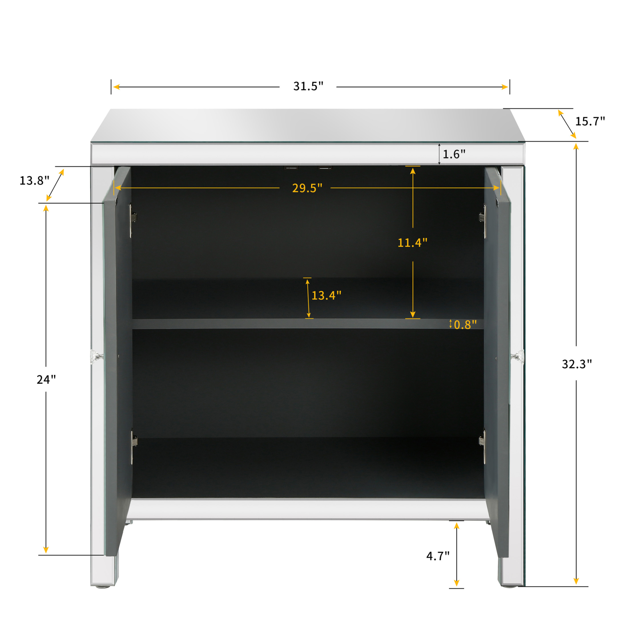 Noble House Storage Cabinet with Mirror Trim and M Shape Design Spliced Combination For Living Room, Dining Room, Entryway, Kitchen, Silver+Grey