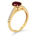 thumbnail image 3 of Gem Stone King 10K Yellow Gold Red Rhodolite Garnet and White Lab Grown Diamond Engagement Ring for Women (1.53 Cttw, Oval 8X6MM, Gemstone January Birthstone, Size 8), 3 of 4