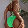 thumbnail image 3 of B91xZ Ensemble de Bikini Triangle pour Femmes Rétro Halter Froncé Taille Haute Bikini avec Bas,GN1 L, 3 of 3