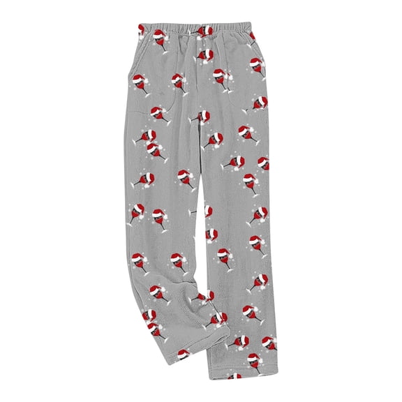 qelini Warm Sleep Pants for Women Christmas Elastic Waist Pants Cute Printed Loungewear Pants Winter PJs Bottoms with Pockets