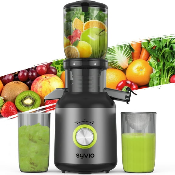 Open Box Syvio Cold Press Juicer, Juicer Machine with 4.3" Feed Chute, Slow Masticating Juicer for Fruits and Vegetables, Juice Maker with High Juice Yield, BPA-Free, Easy to Clean, Black