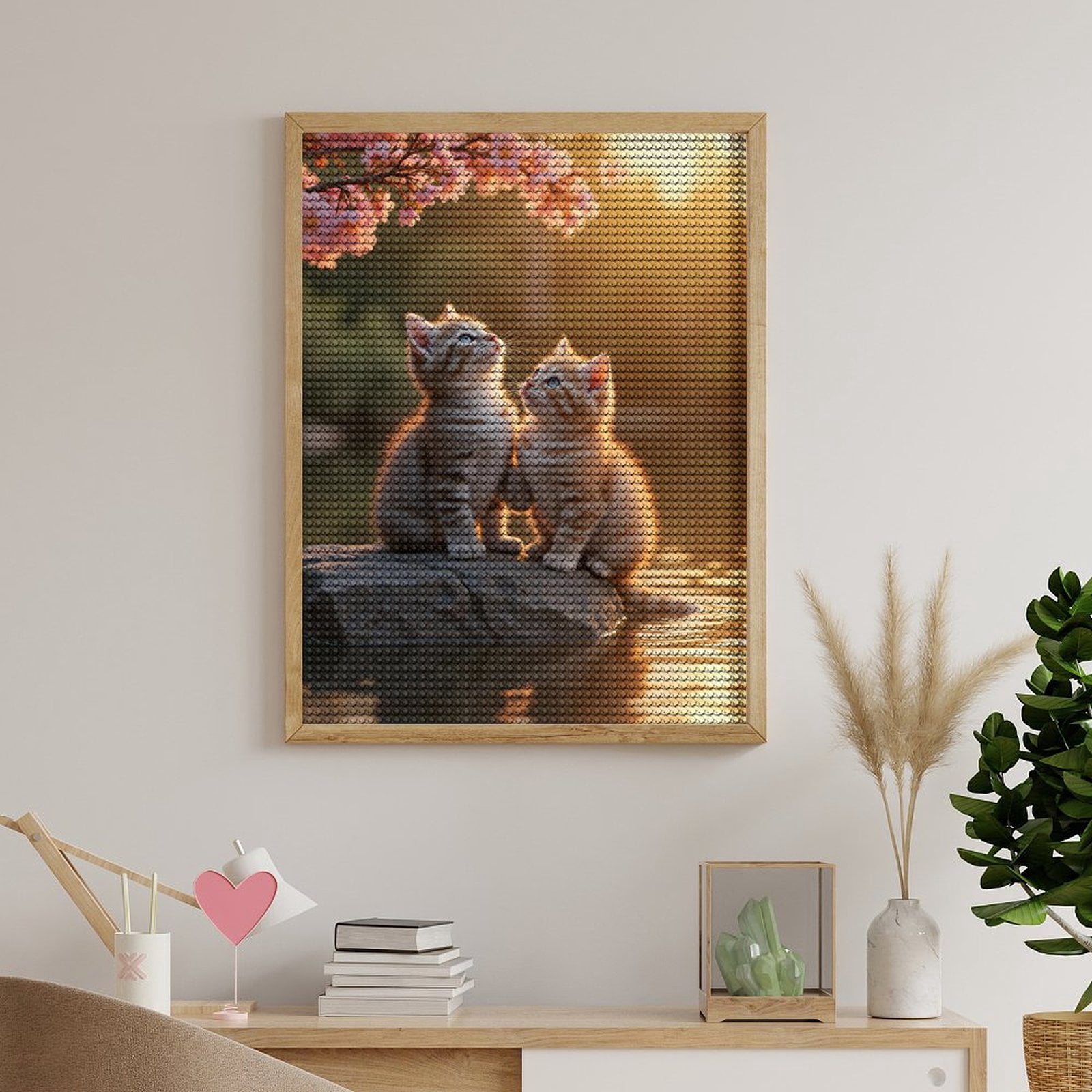 Diamond Art Kits for Adults - Kittens Blossom Sunset Rock 5d Diamond Painting for Adults, Diamond Art for Adults Beginners, Frameless Diamond Painting Kits for Adults for Home Wall Decor