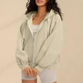 thumbnail image 3 of Htigea Full Zip Sweatshirts for Women Lace Splice Long Sleeve Hoodies Thin Fleece Hooded Pullover Tops Y2k Sweatshirt Khaki XXL, 3 of 8