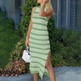 thumbnail image 2 of Ruyang Womens Bodycon Summer Casual Midi Sundress Sleeveless Cute Hollow Out Knit Side Slit Striped Long Tank Dress Long Sleeve Shirt Dress, 2 of 6