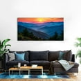 thumbnail image 2 of HFDF Sunset Great Smoky Mountain Wall Art Blue Ridge National Park Poster for Living Room Natural Forest Scenic Bathroom Rustic Misty Landscape Canvas Prints Picture Decorations 24x20inch Framed, 2 of 6