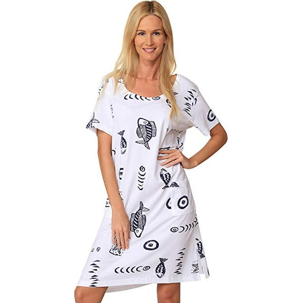 InGear Ingear Cotton Dress Summer White Beach Sleeve Casual Short