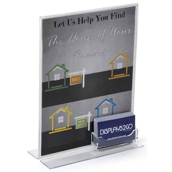 Set of 12, 8-1/2" x 11" Clear Acrylic Sign Frames with Business Card Holder Pocket For Countertop Use, Double-sided Tabletop Display
