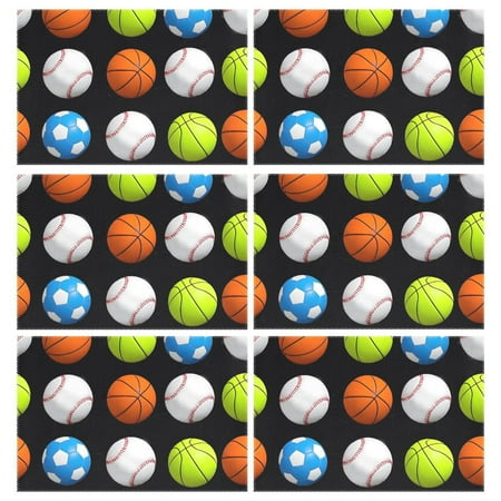 

Ryvnso Placemats Set of 6 Baseball Football Basketball Dining Mats Heat-Resistant Non-Slip Washable Table Mat