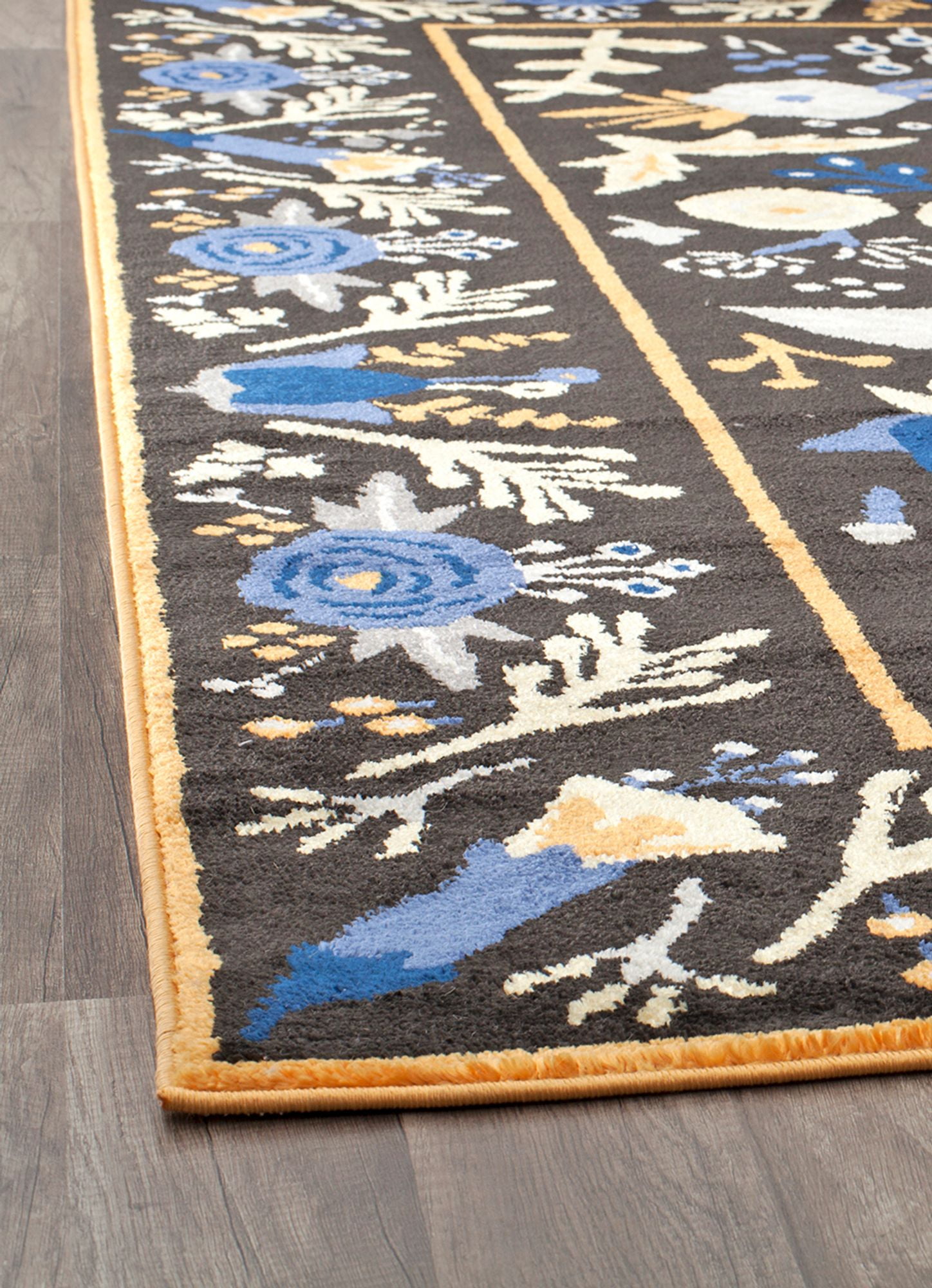 Rugs America Hanna VA30B Gardenia Golden Night Floral Transitional Black Area Rug, 9'x12'