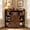 Walnut, variant on Corner Storage Cabinet with Charging Station, 6-Cubby Wooden Cabinet | Adjustable Shelves, USB Type-C & AC Outlets, Corner TV Cabinet with Storage for Living Room (Blue+Brown)