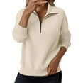 thumbnail image 3 of Quarter Zip Sweater Women, Yigetop Women Tops Quarter Zip Fall Winter Tunics V Neck Collared Outfits Loose Fit Casual Oversized Pullover 1/4 Zip Pullover Women, Beige L, 3 of 6