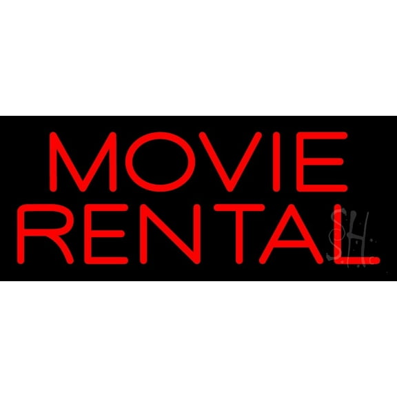 Movie Rental LED Neon Sign 6" Tall x 15" Wide - inches Black Square Cut Acrylic Backing, with Dimmer - Premium built indoor Sign for Storefront, Store interior.